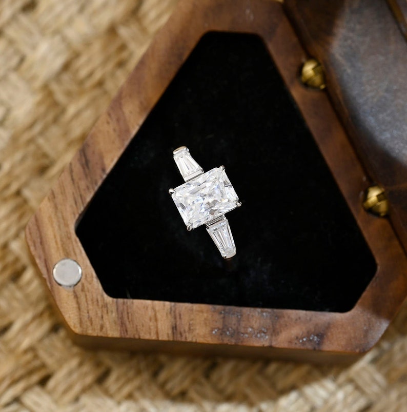 6 CT Radiant Three Stone Moissanite Engagement Ring