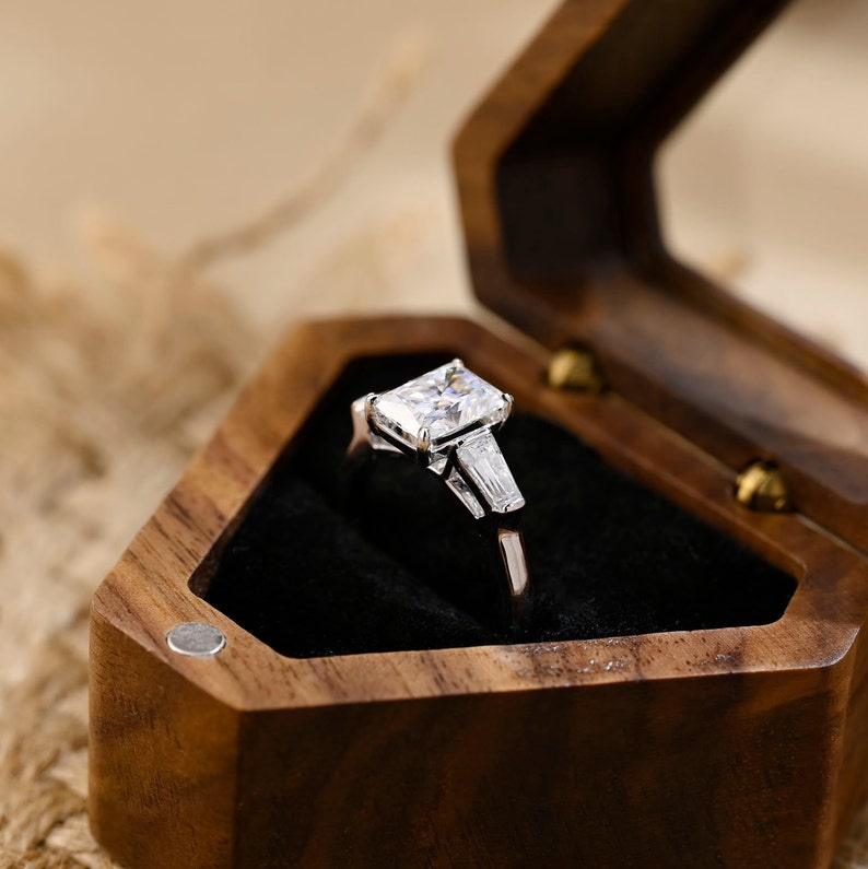 6 CT Radiant Three Stone Moissanite Engagement Ring