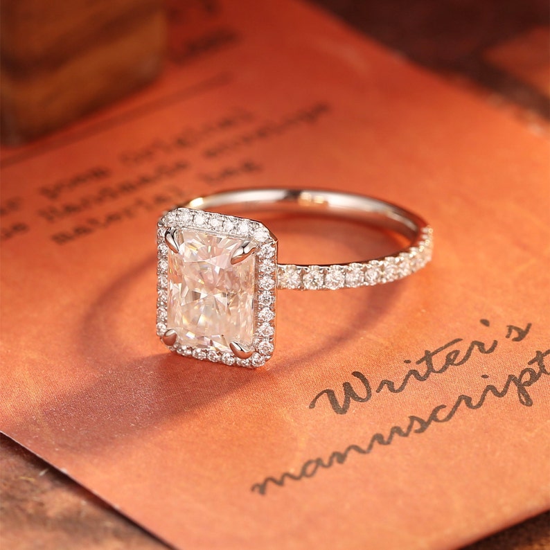 4 CT Radiant Halo & Pave Moissanite Engagement Ring