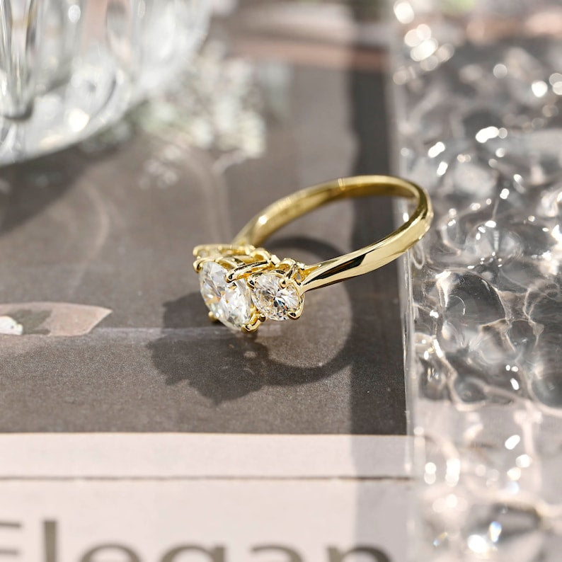 3 CT Round Three Stone Moissanite Engagement Ring