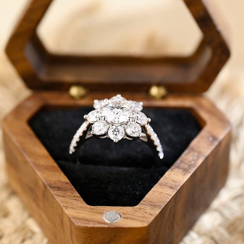 2 CT Round Halo & Pave Moissanite Engagement Ring