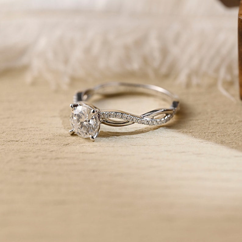2 CT Round Criss Cross Pave Moissanite Engagement Ring