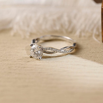 2 CT Round Criss Cross Pave Moissanite Engagement Ring