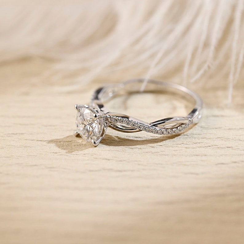 2 CT Round Criss Cross Pave Moissanite Engagement Ring