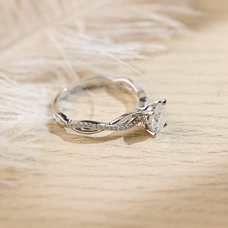 2 CT Round Criss Cross Pave Moissanite Engagement Ring
