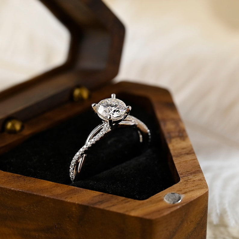 2 CT Round Criss Cross Pave Moissanite Engagement Ring