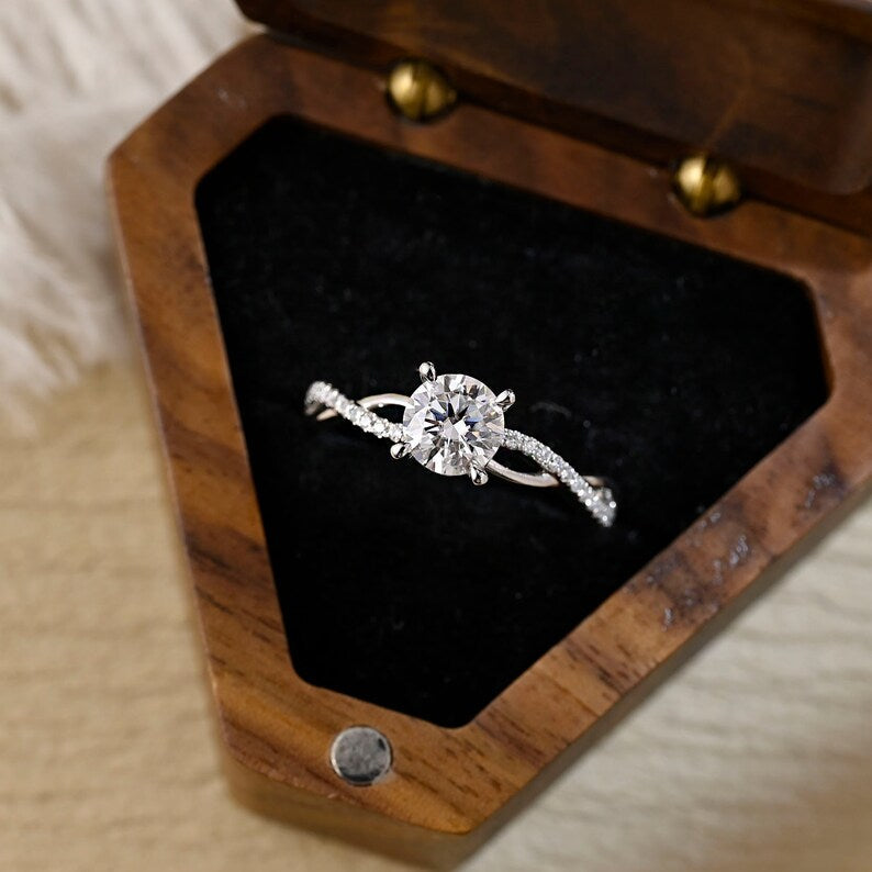 2 CT Round Criss Cross Pave Moissanite Engagement Ring