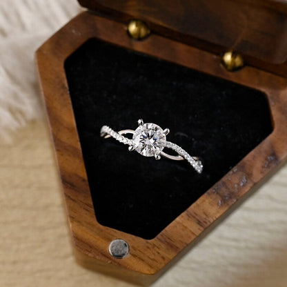 2 CT Round Criss Cross Pave Moissanite Engagement Ring