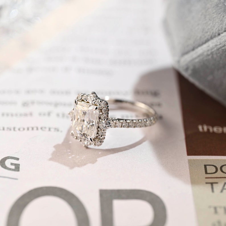 3 CT Radiant Halo & Pave Moissanite Engagement Ring