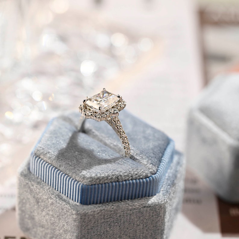 3 CT Radiant Halo & Pave Moissanite Engagement Ring