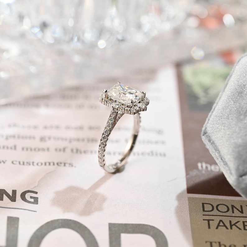 3 CT Radiant Halo & Pave Moissanite Engagement Ring