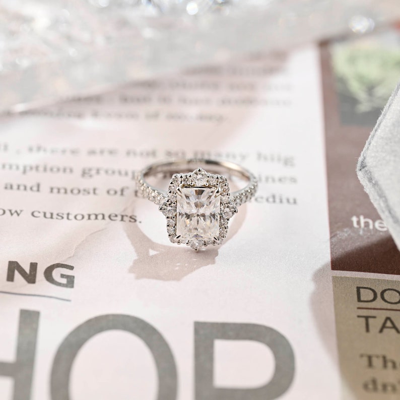 3 CT Radiant Halo & Pave Moissanite Engagement Ring