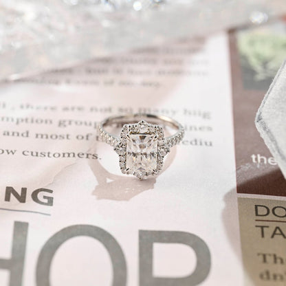 3 CT Radiant Halo & Pave Moissanite Engagement Ring