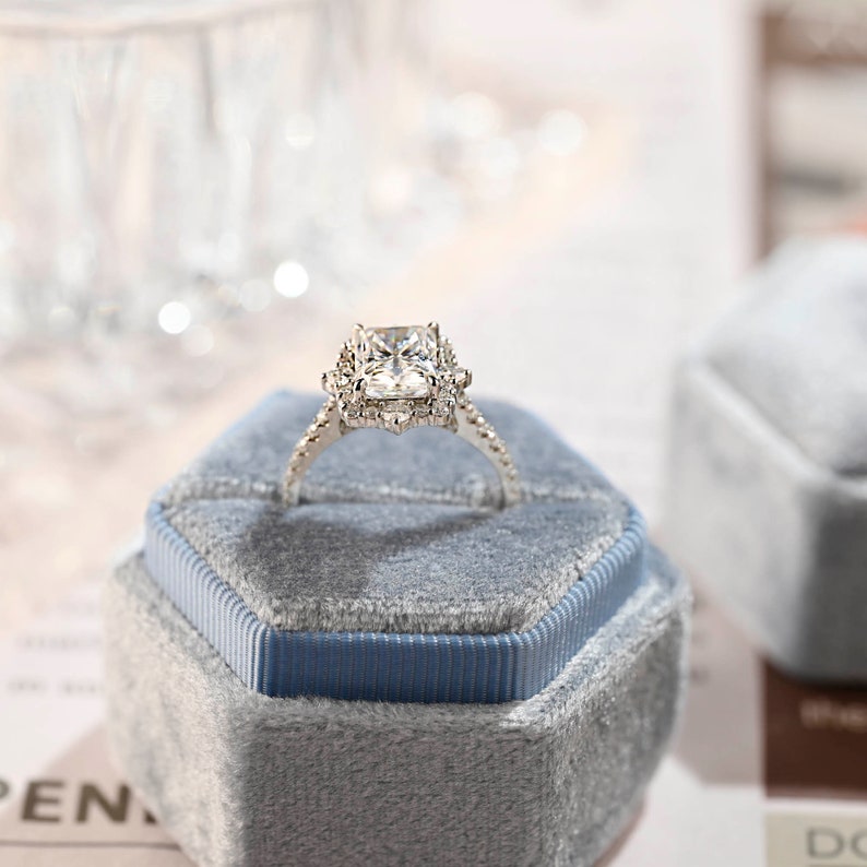 3 CT Radiant Halo & Pave Moissanite Engagement Ring