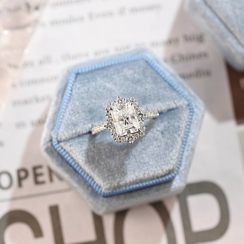 3 CT Radiant Halo & Pave Moissanite Engagement Ring