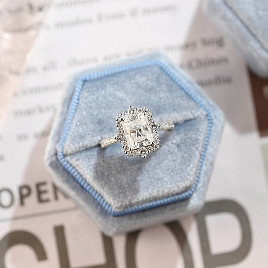 3 CT Radiant Halo & Pave Moissanite Engagement Ring