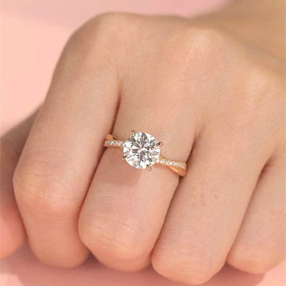 1 CT Round Criss Cross Pave Moissanite Engagement Ring