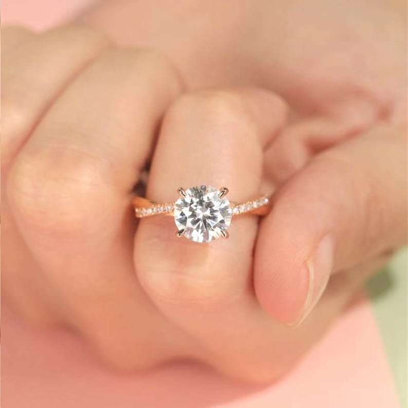 1 CT Round Criss Cross Pave Moissanite Engagement Ring