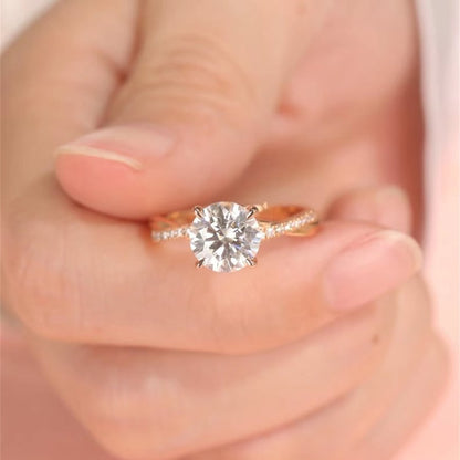 1 CT Round Criss Cross Pave Moissanite Engagement Ring