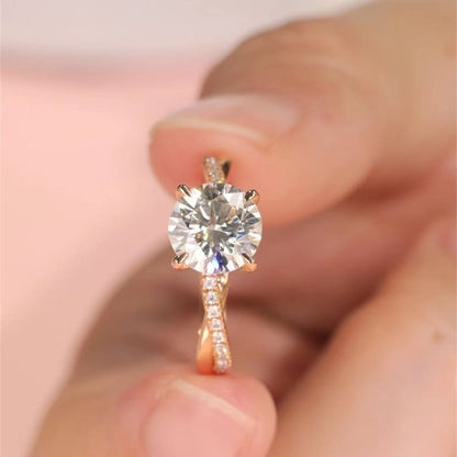 1 CT Round Criss Cross Pave Moissanite Engagement Ring