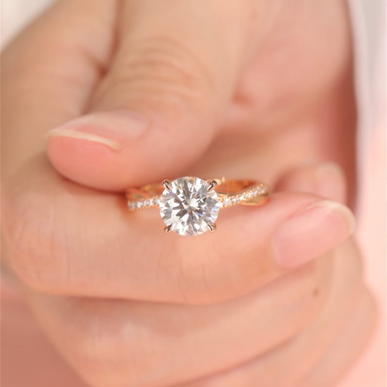 1 CT Round Criss Cross Pave Moissanite Engagement Ring