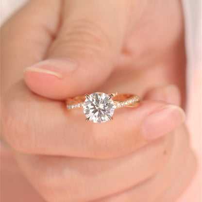 1 CT Round Criss Cross Pave Moissanite Engagement Ring