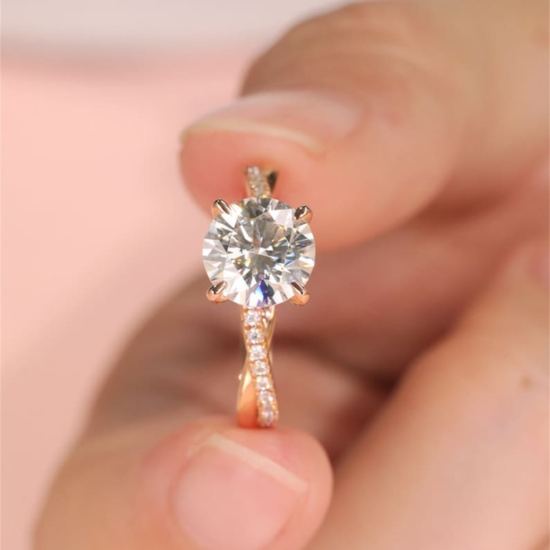 1 CT Round Criss Cross Pave Moissanite Engagement Ring