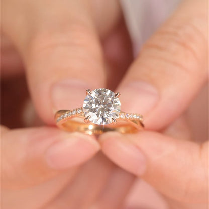 1 CT Round Criss Cross Pave Moissanite Engagement Ring