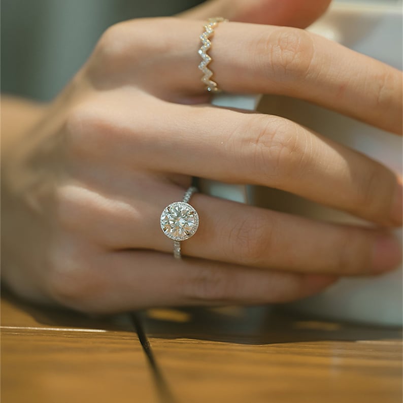4 CT Round Halo & Pave Moissanite Engagement Ring