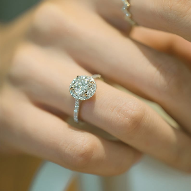 4 CT Round Halo & Pave Moissanite Engagement Ring