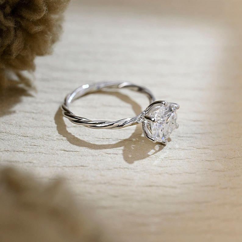 1 CT Round Solitaire & Twisted Shank Moissanite Engagement Ring