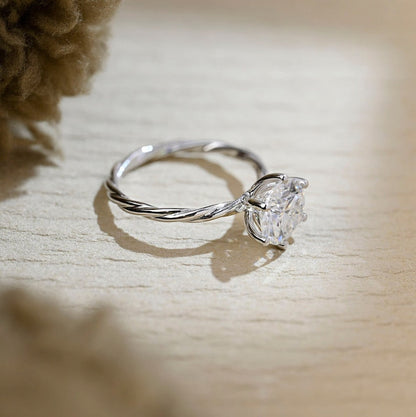 1 CT Round Solitaire & Twisted Shank Moissanite Engagement Ring