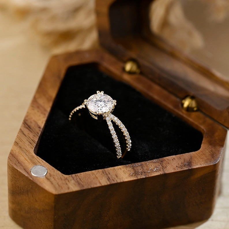 2 CT Round Criss Cross Pave Moissanite Engagement Ring