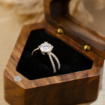 2 CT Round Criss Cross Pave Moissanite Engagement Ring