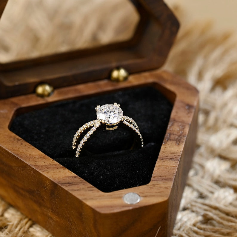 2 CT Round Criss Cross Pave Moissanite Engagement Ring
