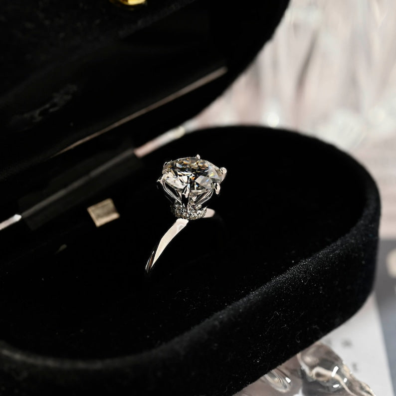 2 CT Round Hidden Halo Moissanite Engagement Ring