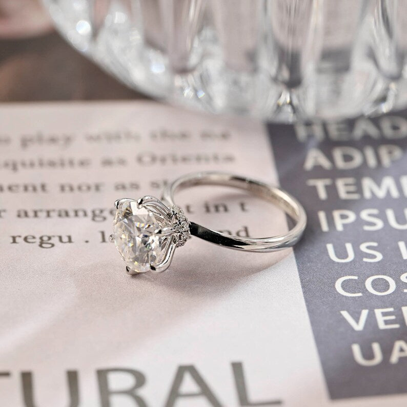 2 CT Round Hidden Halo Moissanite Engagement Ring
