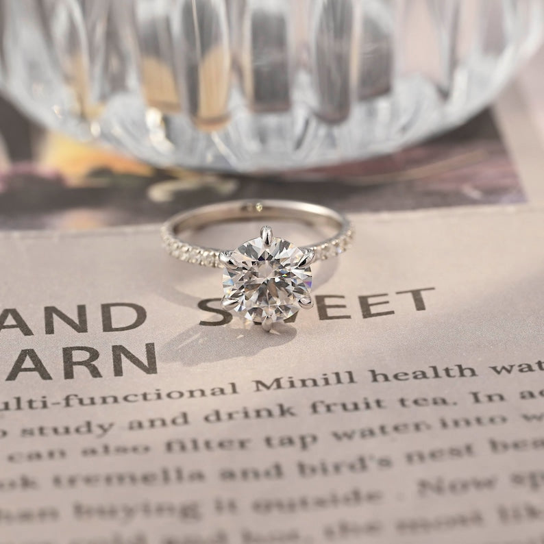 3 CT Round Pave Moissanite Engagement Ring