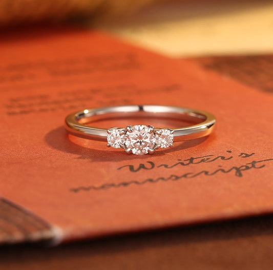 1 CT Round Three Stone Moissanite Engagement Ring