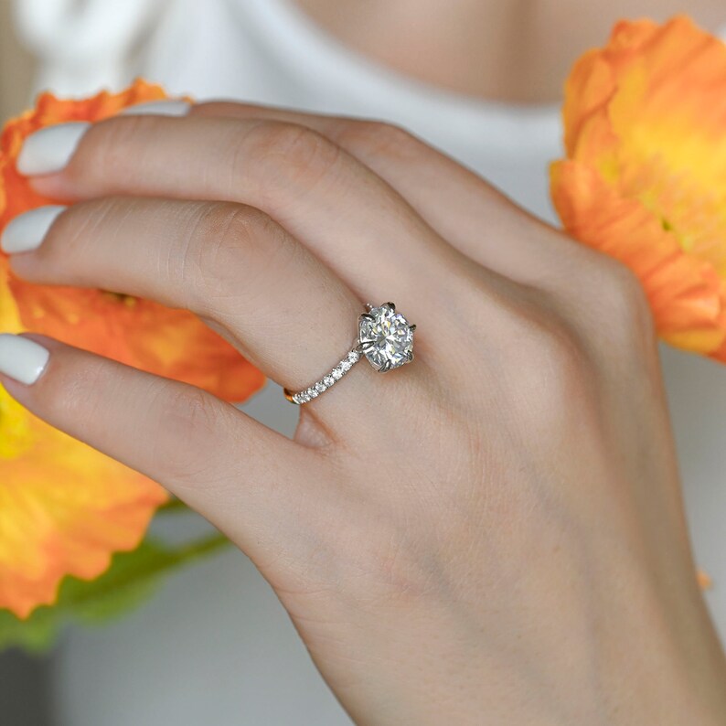 3 CT Round Pave Moissanite Engagement Ring