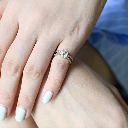 2 CT Round Criss Cross Pave Moissanite Engagement Ring