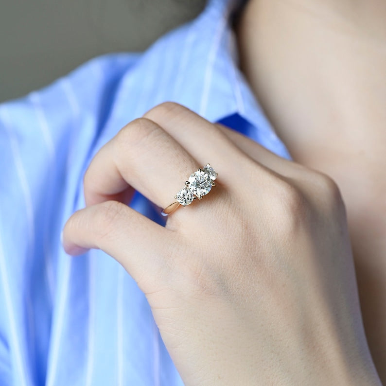 3 CT Round Three Stone Moissanite Engagement Ring