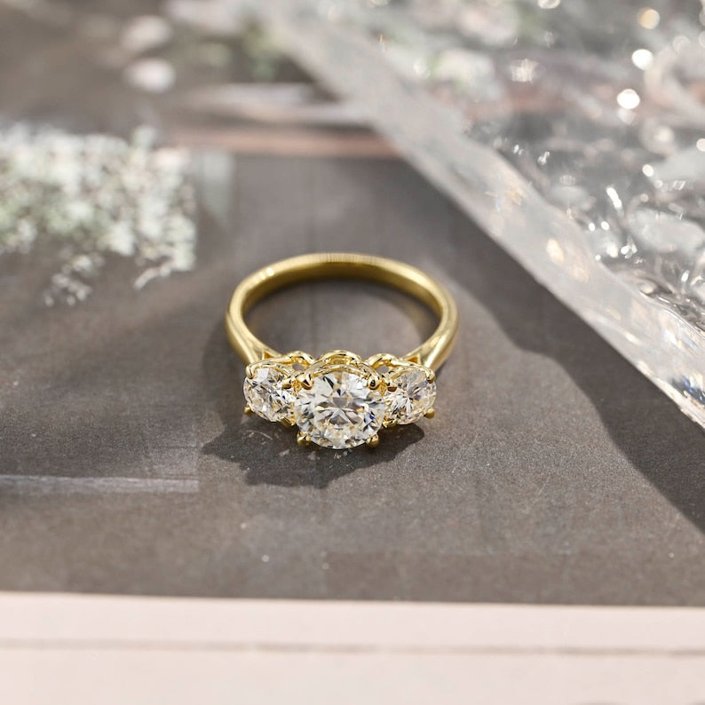 3 CT Round Three Stone Moissanite Engagement Ring