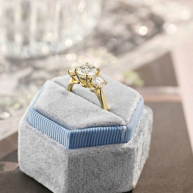 3 CT Round Three Stone Moissanite Engagement Ring
