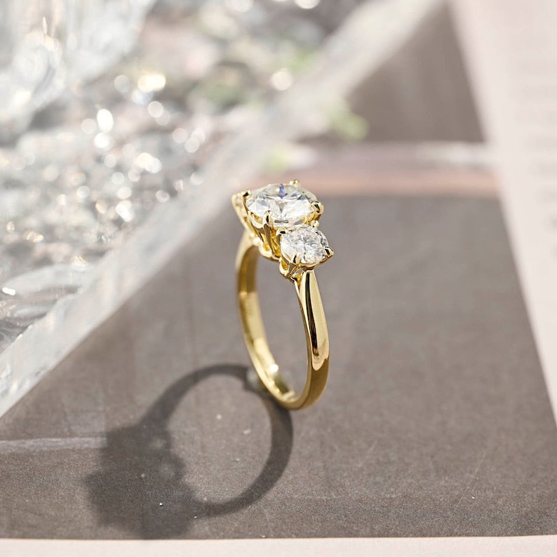 3 CT Round Three Stone Moissanite Engagement Ring