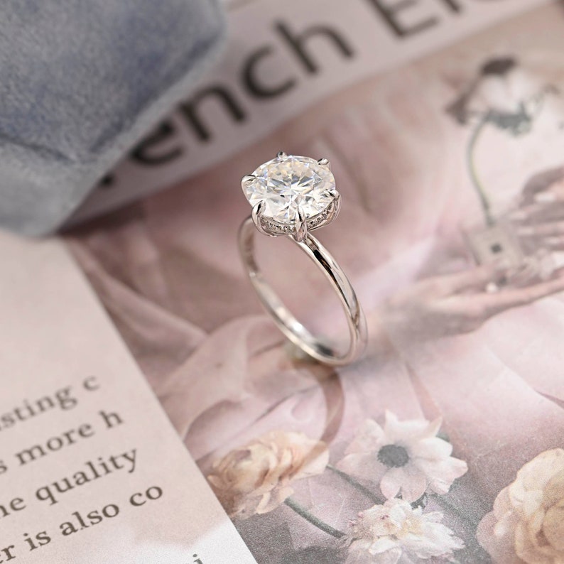 3 CT Round Hidden Halo Moissanite Engagement Ring