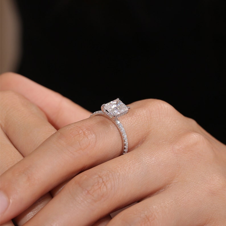 4 CT Radiant Pave Moissanite Engagement Ring