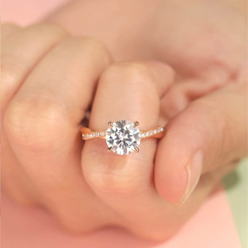 1 CT Round Criss Cross Pave Moissanite Engagement Ring