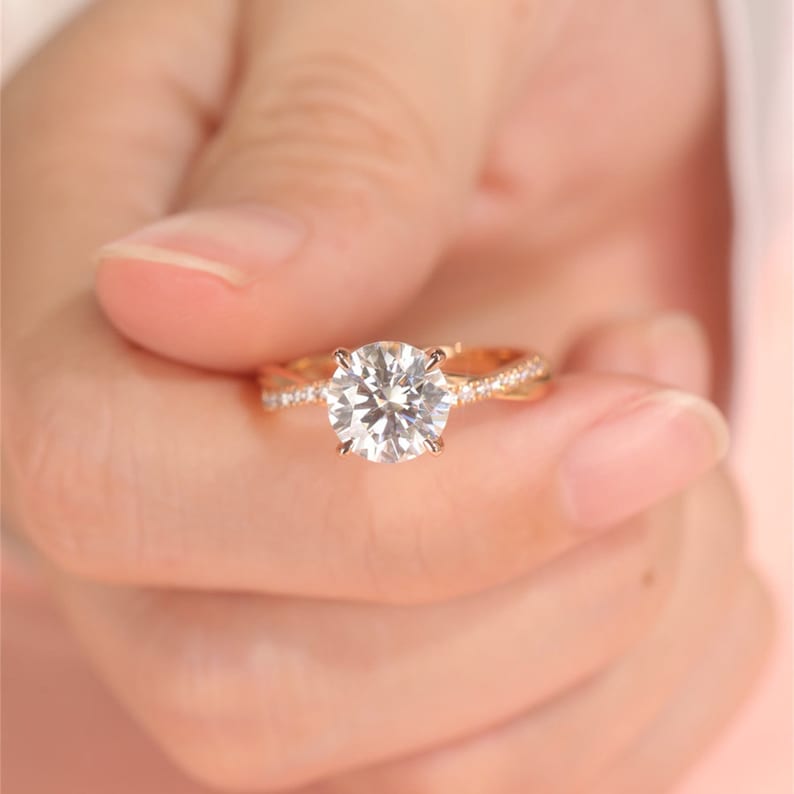 1 CT Round Criss Cross Pave Moissanite Engagement Ring