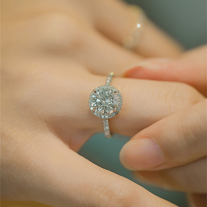 4 CT Round Halo & Pave Moissanite Engagement Ring